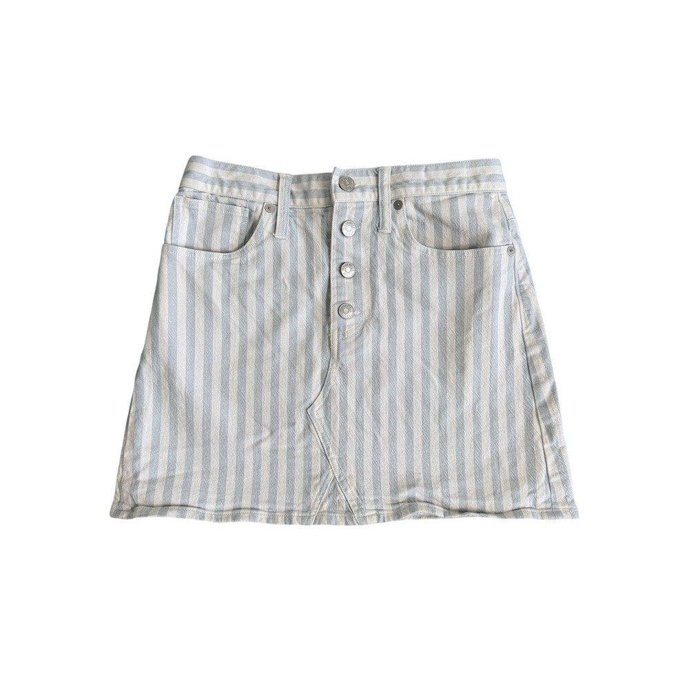 Madewell Stretch A-Line Mini Skirt Pompano Stripe Button Front Women's 26 L4493